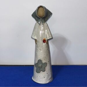 5/$25 
Ceramic Figurine Women Gardener Grey Cream Accents Hollow Dried Flowers